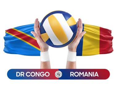 Dr Kongo Romanya milli takımlarına karşı voleybol voleybol topu yarışma konsepti.