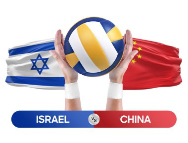 İsrail, Çin milli takımlarına karşı voleybol voleybol maçı konsepti.
