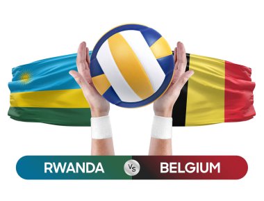 Ruanda, Belçika milli takımlarına karşı voleybol voleybol topu yarışma konsepti.