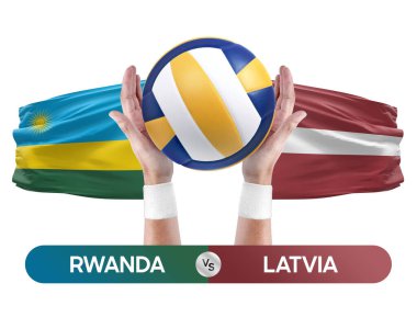 Ruanda Letonya milli takımlarına karşı voleybol voleybol topu yarışma konsepti.