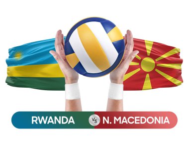 Ruanda, Kuzey Makedonya milli takımlarına karşı voleybol voleybol topu yarışma konsepti.