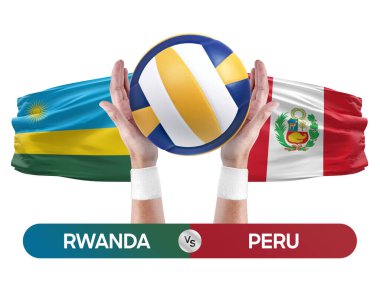 Ruanda, Peru milli takımlarına karşı voleybol voleybol topu yarışması konsepti.