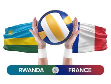Ruanda Fransa milli takımlarına karşı voleybol voleybol topu yarışma konsepti.