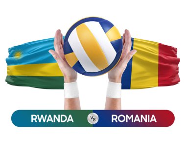 Ruanda Romanya milli takımlarına karşı voleybol voleybol topu yarışma konsepti.