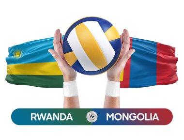 Ruanda Moğolistan milli takımlarına karşı voleybol voleybol topu yarışma konsepti.