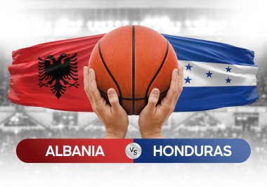 Arnavutluk Honduras milli basketbol takımlarına karşı basketbol topu yarışma kupası konsepti imajı