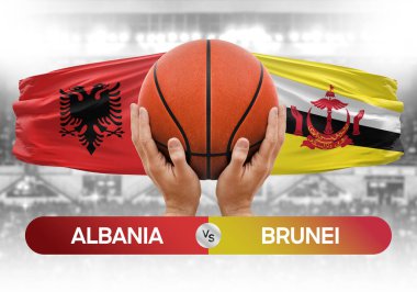 Arnavutluk Brunei milli basketbol takımlarına karşı basketbol topu yarışma kupası konsepti imajı