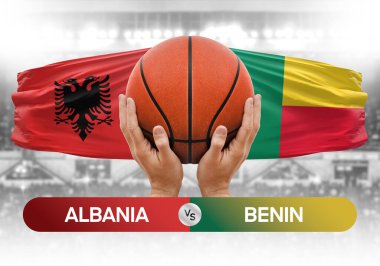 Arnavutluk, Benin milli basketbol takımlarına karşı basketbol topu yarışma kupası konsepti imajı