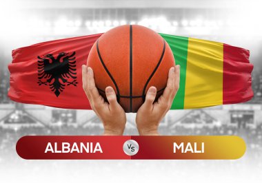 Arnavutluk Mali milli basketbol takımlarına karşı basketbol topu yarışma kupası konsepti imajı