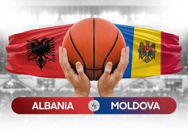 Arnavutluk Moldova milli basketbol takımlarına karşı basketbol topu yarışma kupası konsepti imajı