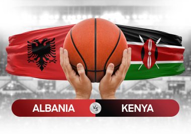 Arnavutluk Kenya milli basketbol takımlarına karşı basketbol topu yarışma kupası konsepti imajı