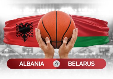 Arnavutluk, Belarus milli basketbol takımlarına karşı basketbol topu yarışma kupası konsepti imajı