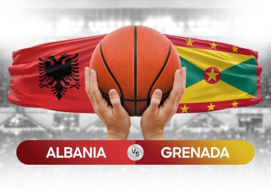 Arnavutluk Grenada milli basketbol takımlarına karşı basketbol topu yarışma kupası konsepti imajı