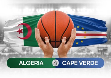 Cezayir, Cape Verde Milli Basketbol Takımı 'na karşı basketbol topu yarışma kupası konsepti