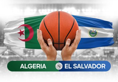 Cezayir El Salvador 'a karşı milli basketbol takımları basketbol topu yarışma kupası konsepti imajı