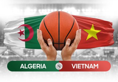 Cezayir, Vietnam 'a karşı milli basketbol takımları basketbol topu yarışma kupası konsepti imajı