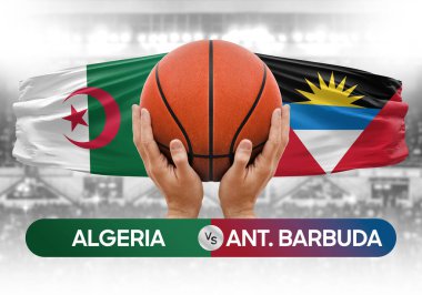 Cezayir, Antigua ve Barbuda milli basketbol takımlarına karşı basket topu yarışma kupası konsepti imajı