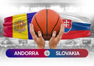 Andorra, Slovakya 'ya karşı milli basketbol takımları basketbol topu yarışma kupası konsepti imajı