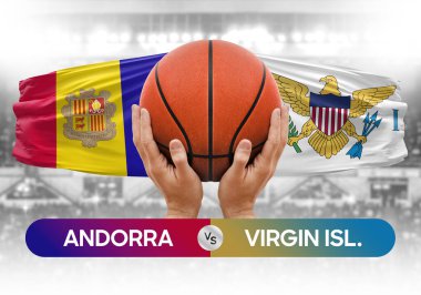 Andorra, Virgin Adaları 'na karşı milli basketbol takımları basketbol topu yarışma kupası konsepti