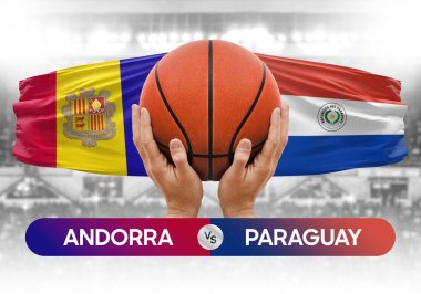 Andorra, Paraguay 'a karşı milli basketbol takımları basketbol topu yarışma kupası konsepti