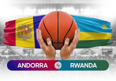 Andorra Ruanda 'ya karşı milli basketbol takımları basketbol topu yarışma kupası konsepti imajı