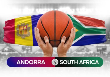 Andorra, Güney Afrika milli basketbol takımlarına karşı basketbol topu yarışma kupası konsepti imajı