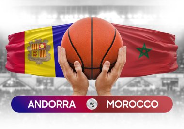 Andorra, Fas milli basketbol takımlarına karşı basketbol topu yarışma kupası konsepti imajı