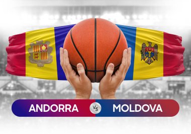 Andorra, Moldova milli basketbol takımlarına karşı basketbol topu yarışma kupası konsepti imajı