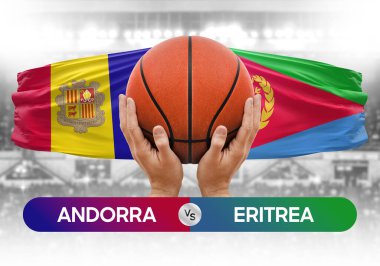 Andorra Eritre 'ye karşı milli basketbol takımları basketbol topu yarışma kupası konsepti imajı