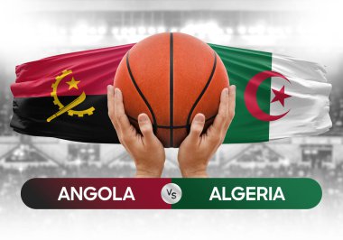 Angola Cezayir milli basketbol takımlarına karşı basketbol topu yarışma kupası konsepti imajı