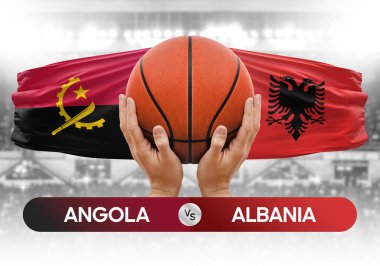 Angola Arnavutluk milli basketbol takımlarına karşı basketbol topu yarışma kupası konsepti imajı