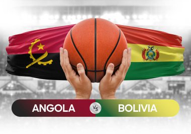 Angola Bolivya 'ya karşı milli basketbol takımları basketbol topu yarışma kupası konsepti imajı