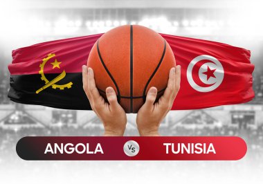 Angola Tunus milli basketbol takımlarına karşı basketbol topu yarışma kupası konsepti