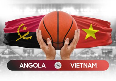 Angola, Vietnam milli basketbol takımlarına karşı basketbol topu yarışma kupası konsepti