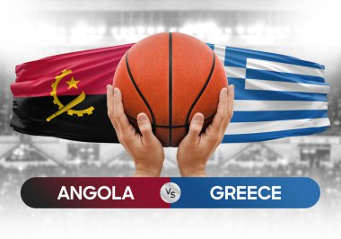 Angola Yunanistan milli basketbol takımlarına karşı basketbol topu yarışma kupası konsepti