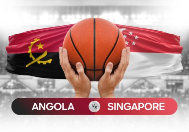 Angola Singapur 'a karşı milli basketbol takımları basketbol topu yarışma kupası konsepti imajı