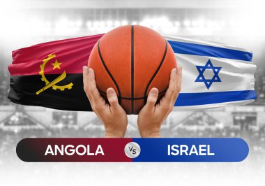 Angola, İsrail milli basketbol takımlarına karşı basketbol topu yarışma kupası konsepti