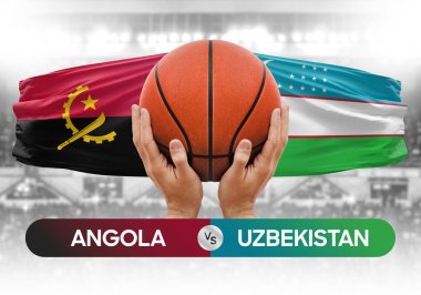 Angola Özbekistan milli basketbol takımlarına karşı basketbol topu yarışma kupası konsepti
