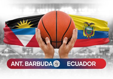 Antigua ve Barbuda Ekvador milli basketbol takımlarına karşı basket topu yarışma kupası konsepti