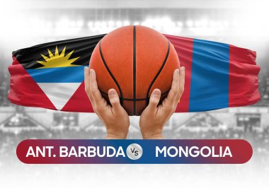 Antigua ve Barbuda Moğolistan milli basketbol takımlarına karşı basket topu yarışma kupası konsepti