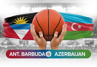 Antigua ve Barbuda Azerbaycan milli basketbol takımlarına karşı basket topu yarışma kupası konsepti imajı