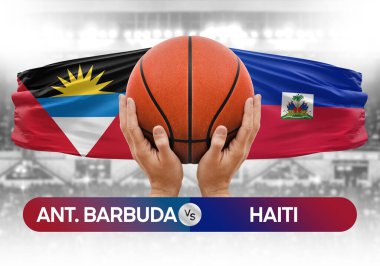 Antigua ve Barbuda Haiti Millî Basketbol Takımı 'na karşı basketbol topu yarışma kupası konsepti