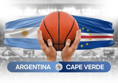 Arjantin, Cape Verde Milli Basketbol Takımı 'na karşı basketbol topu yarışma kupası konsepti