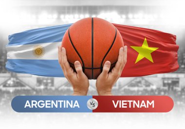 Arjantin, Vietnam milli basketbol takımlarına karşı basketbol topu yarışma kupası konsepti