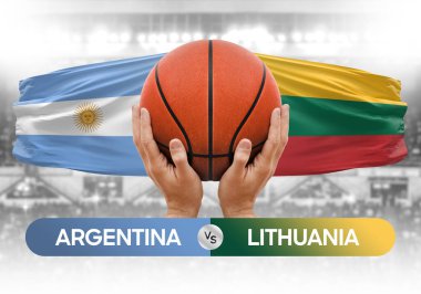 Arjantin, Litvanya 'ya karşı milli basketbol takımları basketbol maçı kupası konsepti