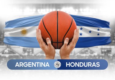 Arjantin, Honduras milli basketbol takımlarına karşı basketbol topu yarışma kupası konsepti