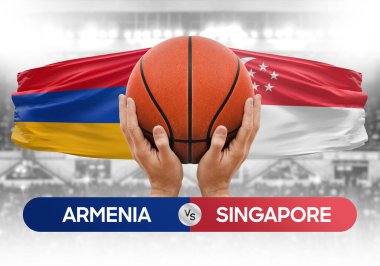 Ermenistan Singapur 'a karşı milli basketbol takımları basketbol maçı kupası konsepti