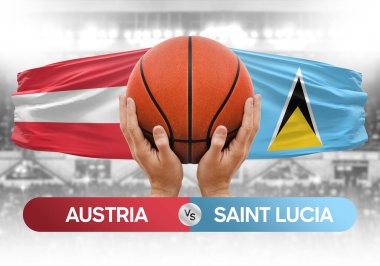 Avusturya, Saint Lucia Millî Basketbol Takımı 'na karşı basketbol topu yarışma kupası konsepti