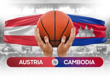 Avusturya, Kamboçya milli basketbol takımlarına karşı basketbol topu yarışma kupası konsepti