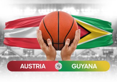 Avusturya, Guyana Milli Basketbol Takımı 'na karşı basketbol topu yarışma kupası konsepti